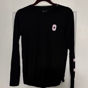 Figs XS under scrub Black Long Sleeve Tee with Pink Accents bandaids